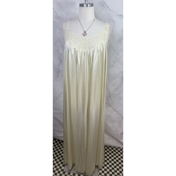 VTG 60s Romantic Nightgown Dress sz S Cream Nylon Lace Floral Lingerie Ethereal - Picture 9 of 16